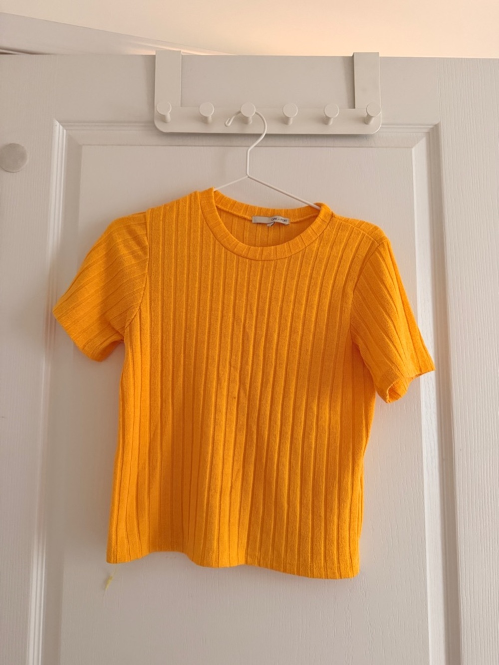 Bright Yellow Ribbed Short-Sleeve Top
